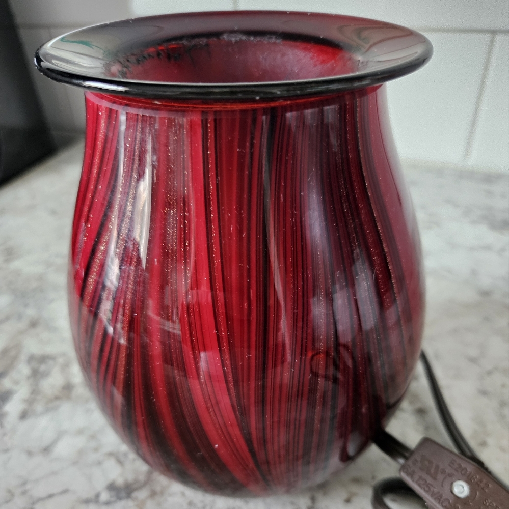 Red and Black Striped Glass Lamp